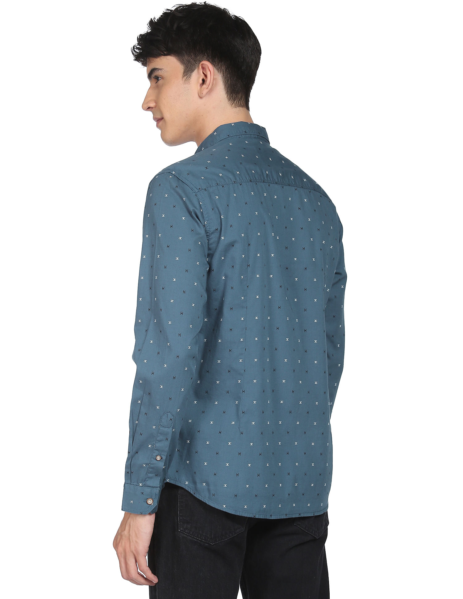 Flying Machine Spread Collar Geometric Print Shirt