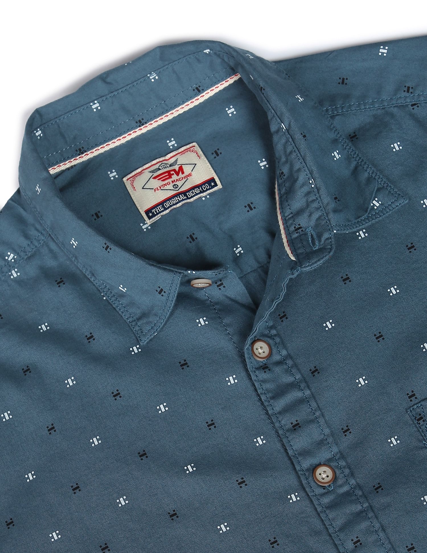 Flying Machine Spread Collar Geometric Print Shirt