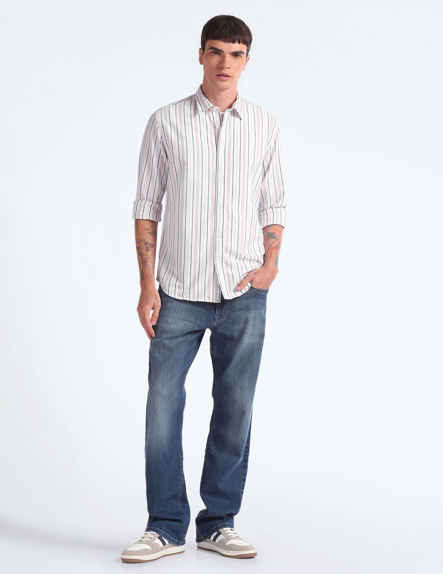 Flying Machine Vertical Stripe Slim Fit Shirt