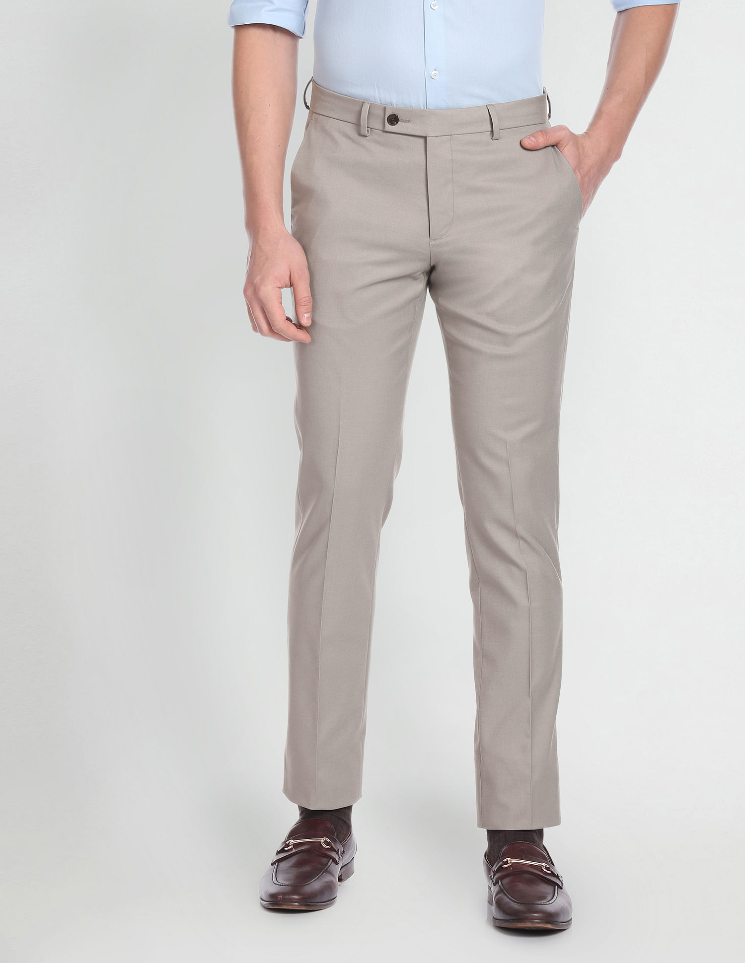 Buy Arrow New York Grey Regular Fit Self Pattern Trousers for Mens Online @  Tata CLiQ