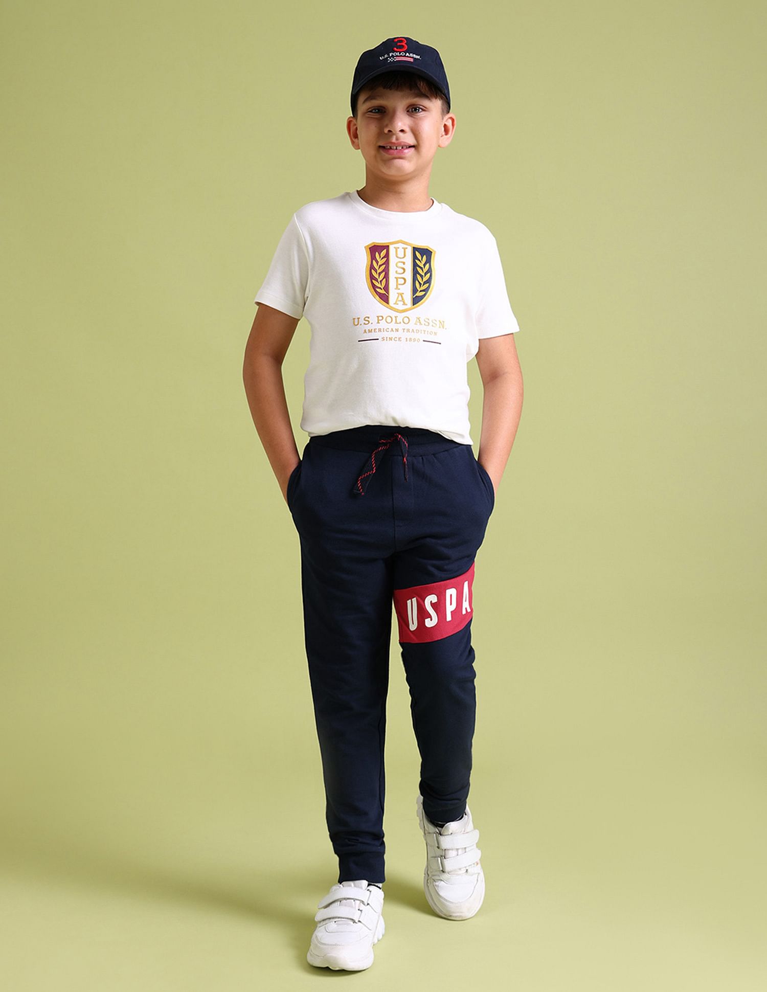 U.S. Polo Assn. Kids Boys Blue Mid Rise Solid Track Pants