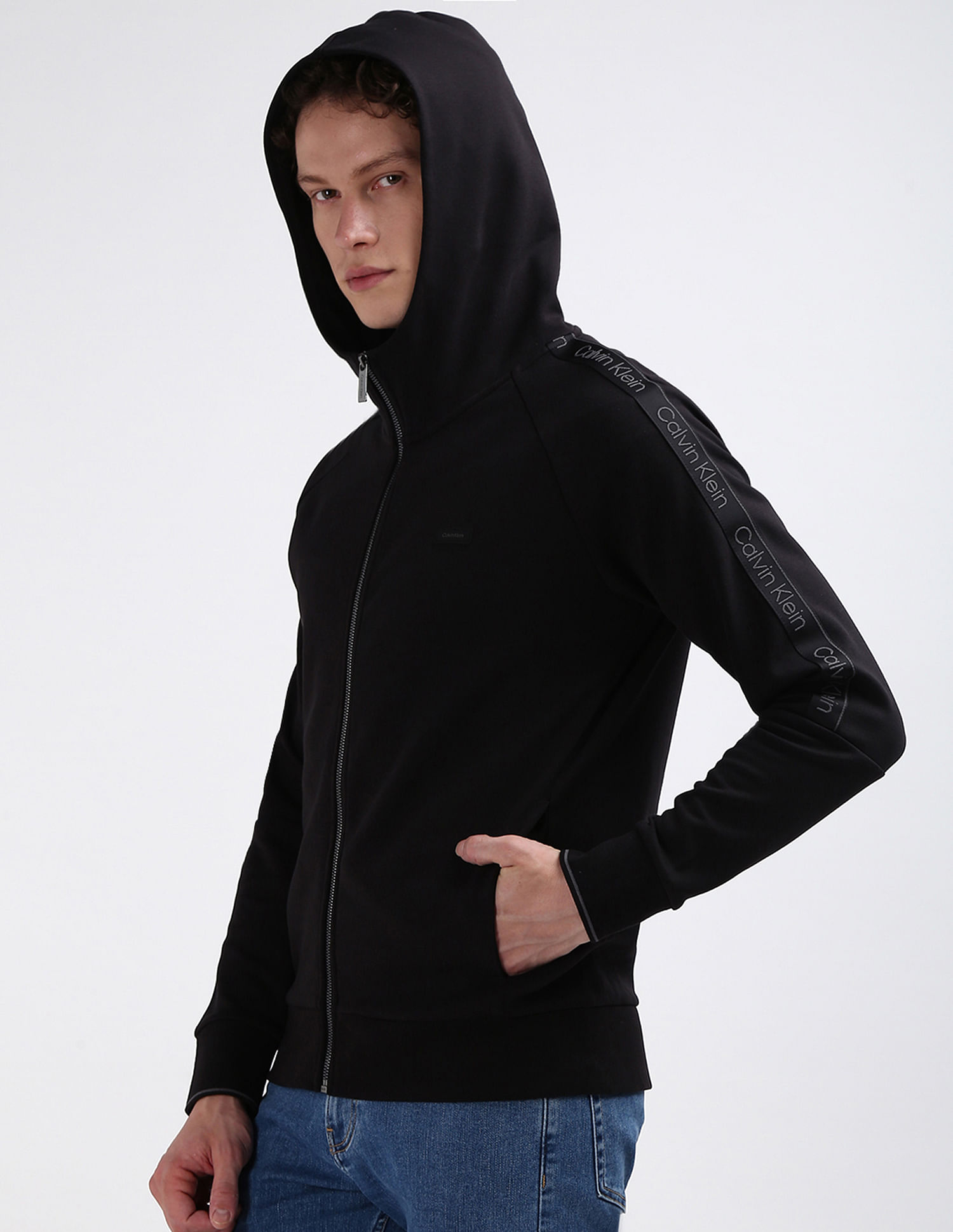 Calvin Klein Logo Tape Raglan Zip Through Sweatshirt