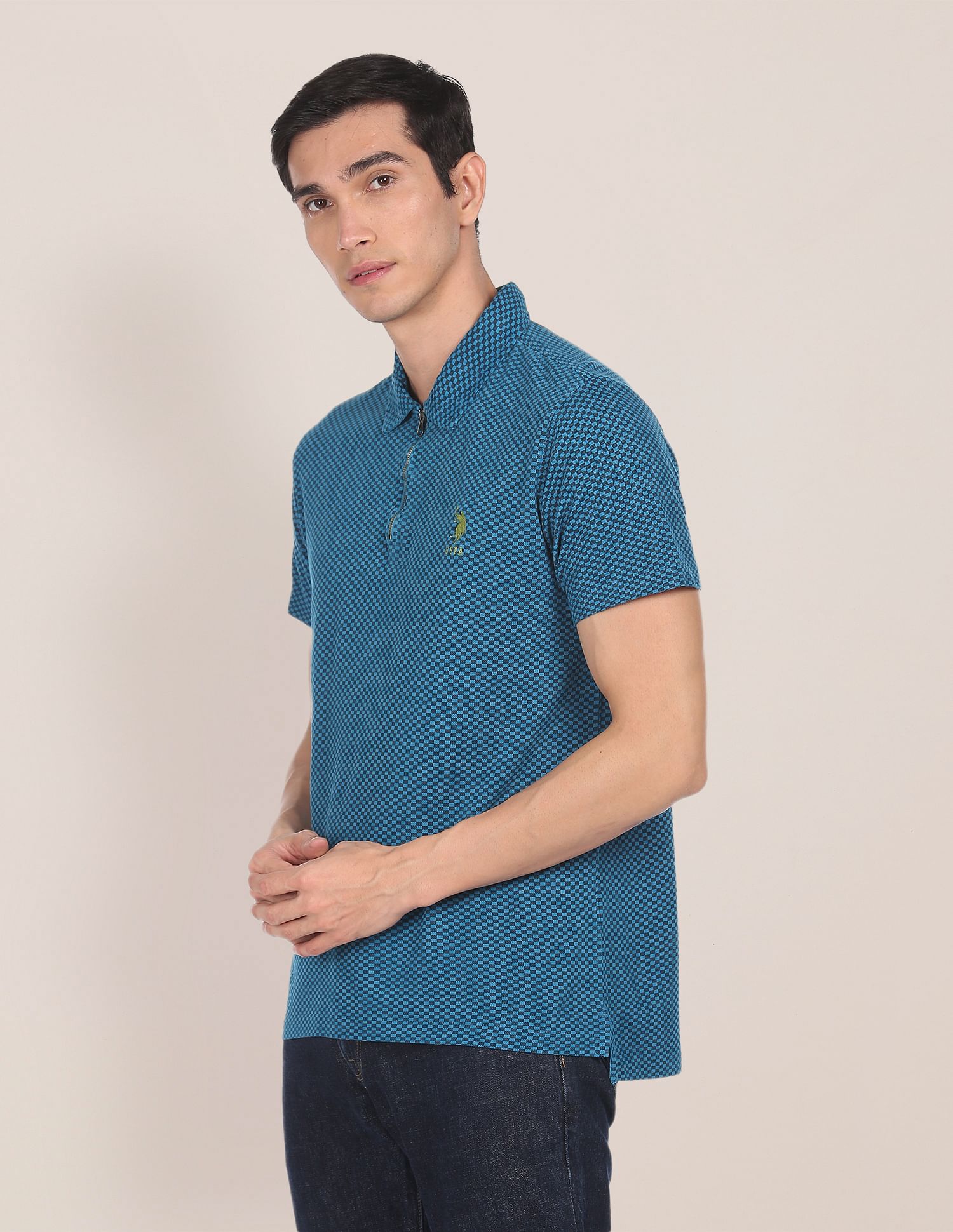 U.S. Polo Assn. Zipper Placket Checked Polo Shirt