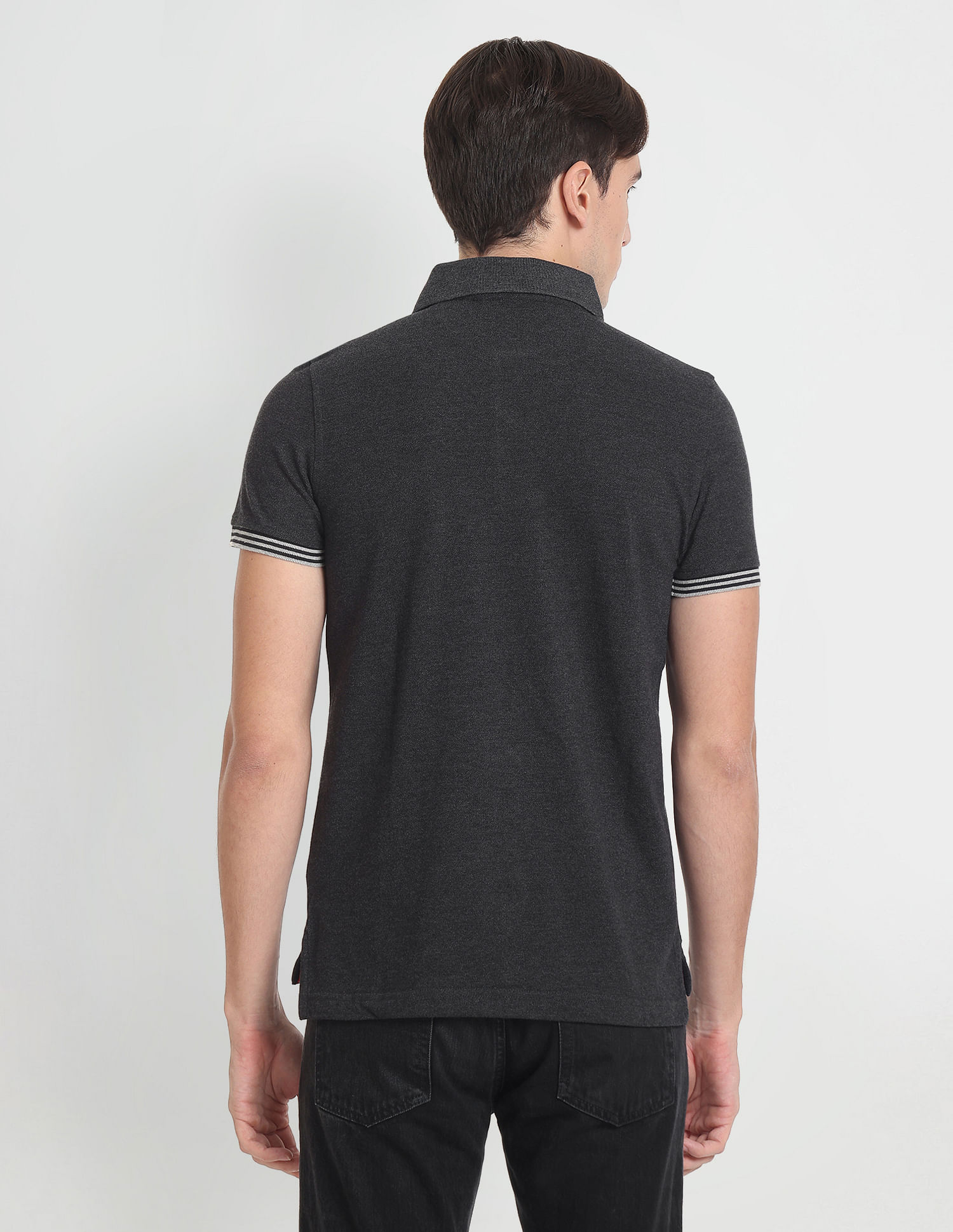 Arrow Sports Striped Sleeve Hem Heathered Polo Shirt