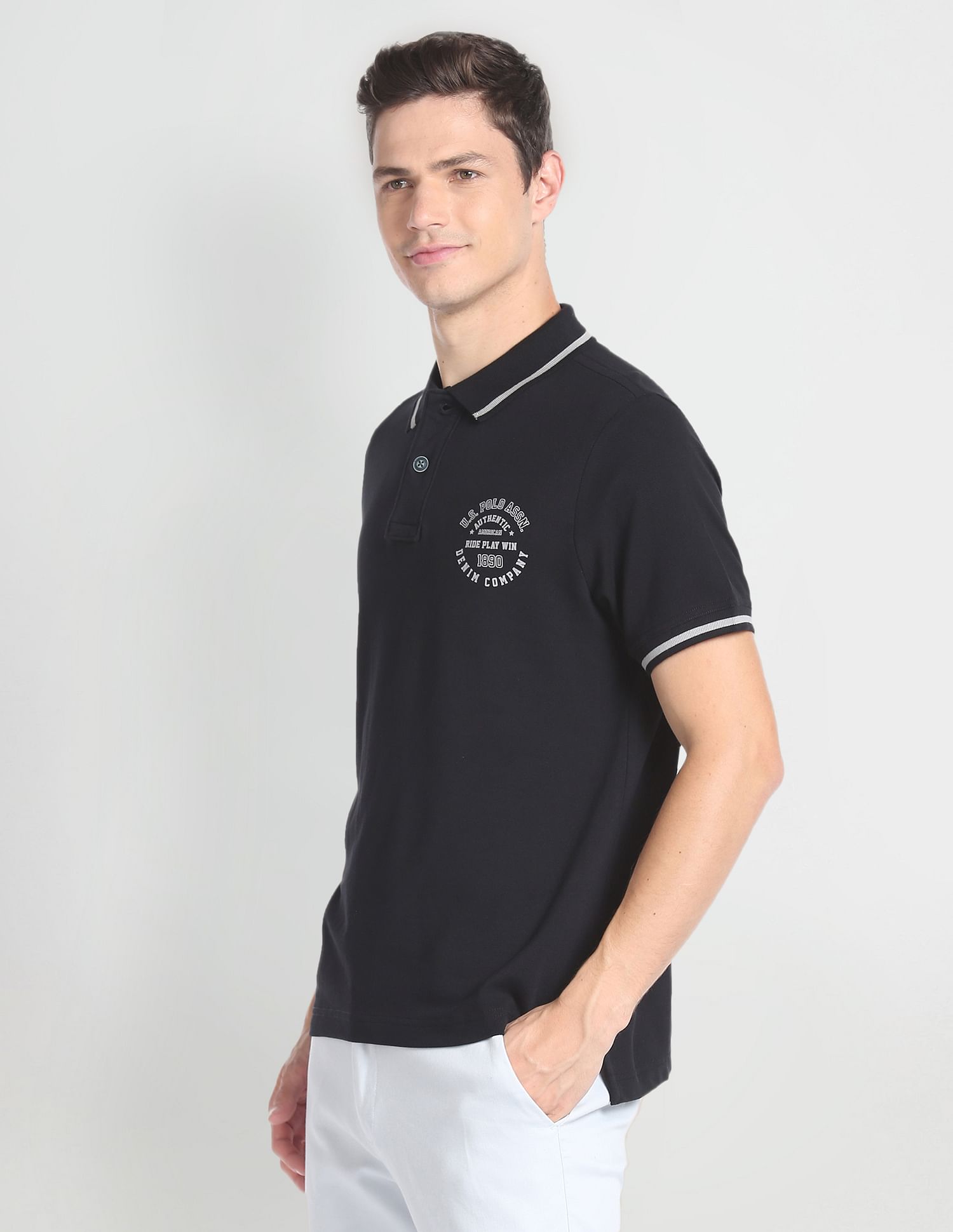 U.S. Polo Assn. Denim Co. Striped Collar Cotton Polo Shirt