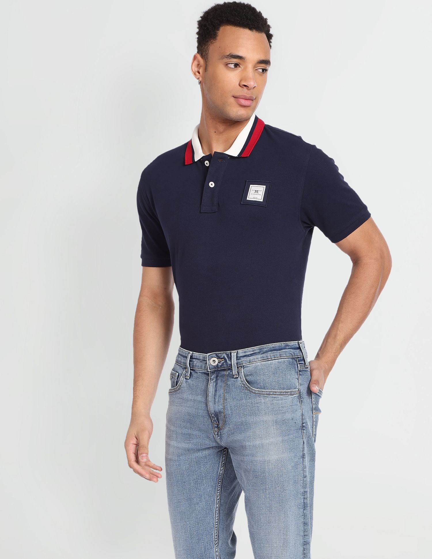 Flying Machine Solid Cotton Polo Shirt