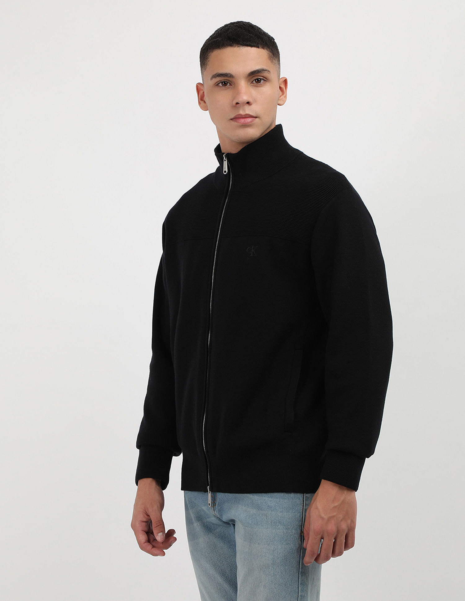 Calvin Klein Jeans Zip Up Mock Neck Sweater