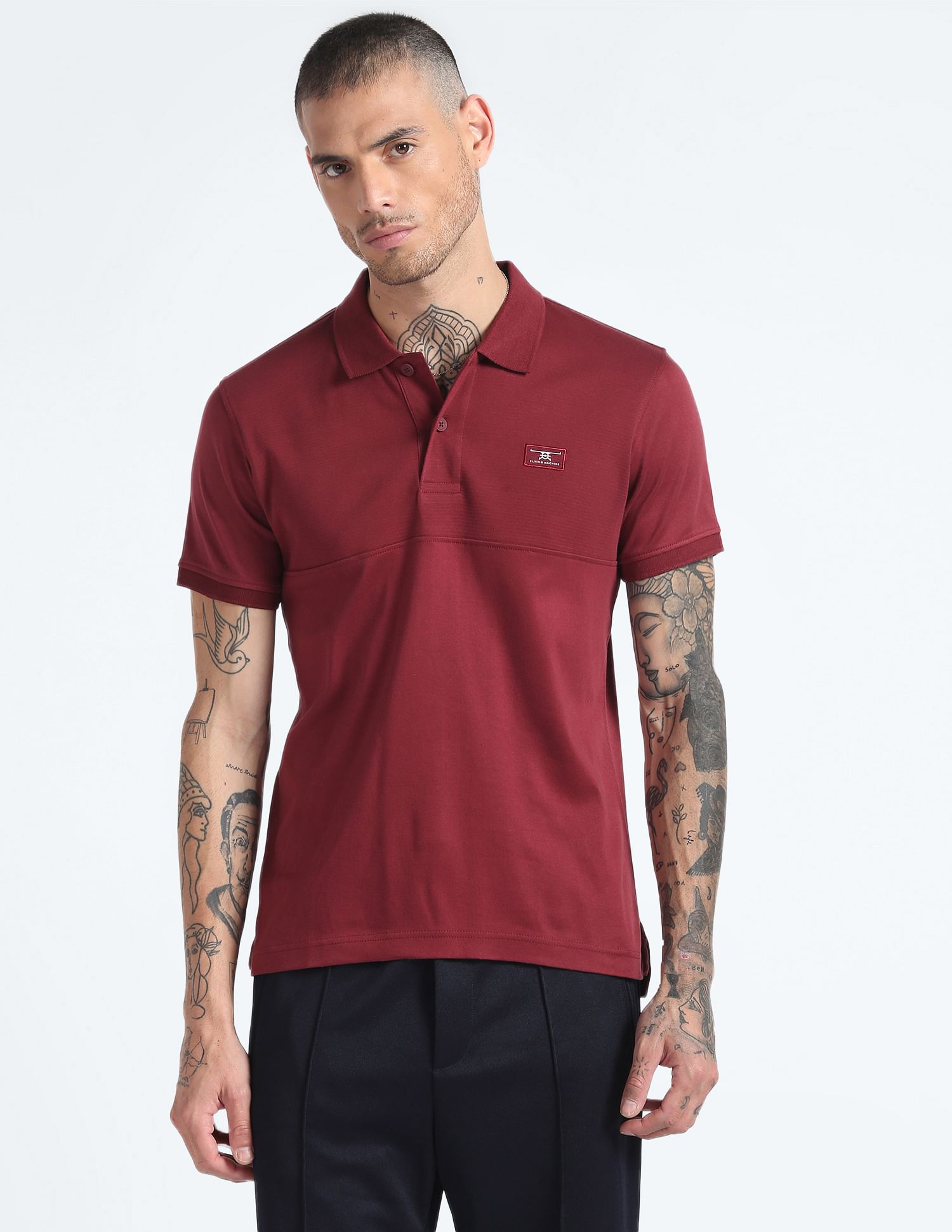 Flying Machine Solid Cotton Polo Shirt