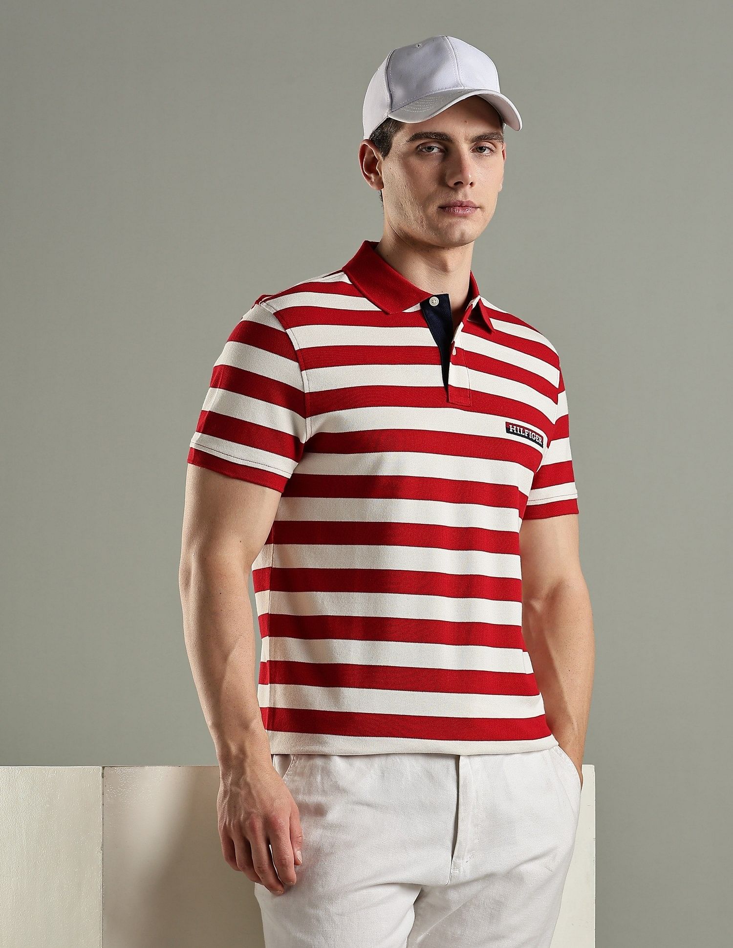 Tommy Hilfiger Striped Regular Fit Cotton Polo T-Shirt