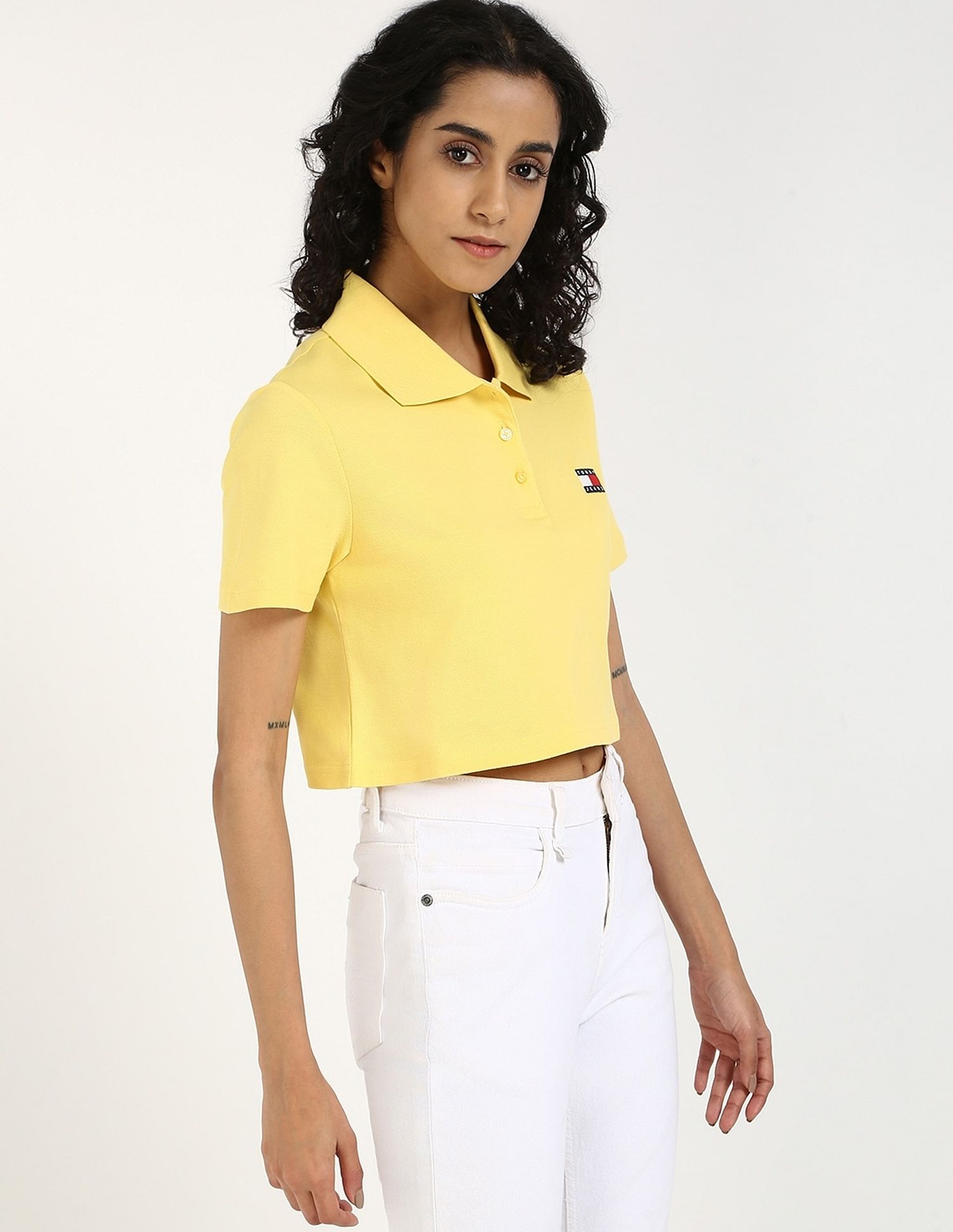 Tommy Hilfiger Solid Cropped-Fit Cotton Polo T-Shirt
