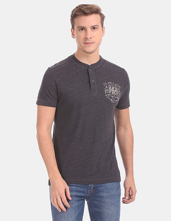 U.S. Polo Assn. Denim Co. Black Heathered Henley T-Shirt