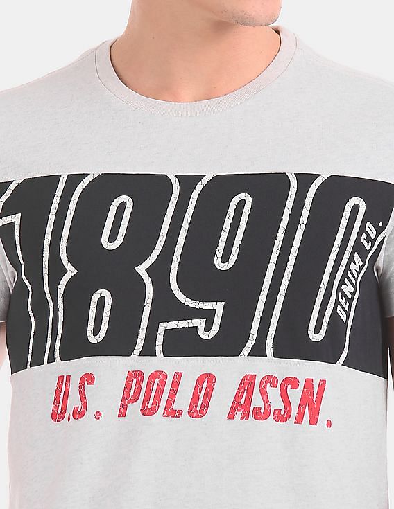 U.S. Polo Assn. Denim Co. Grey Cut And Sew Panel Brand Print T-Shirt