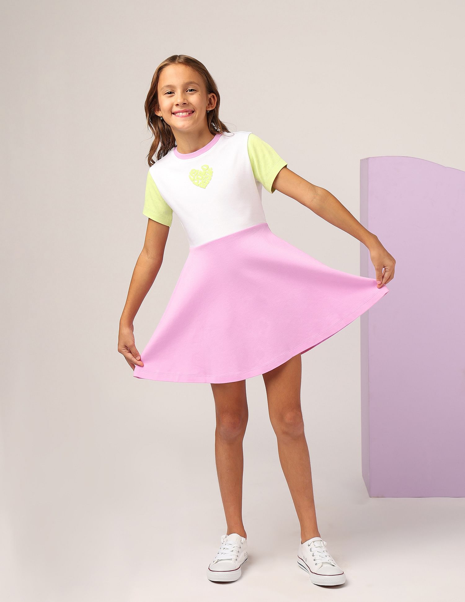 U.S. Polo Assn. Kids Girls Colorblocked Fit And Flare Dress