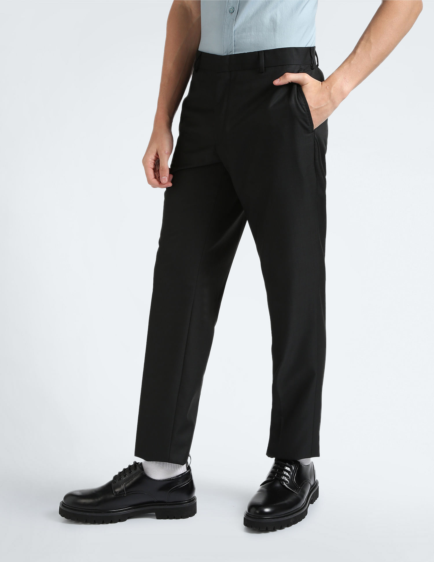 Men's Cotton Blend Black & White Checked Formal Trousers - Sojanya | White  collared shirt, Checked trousers, Cotton blend