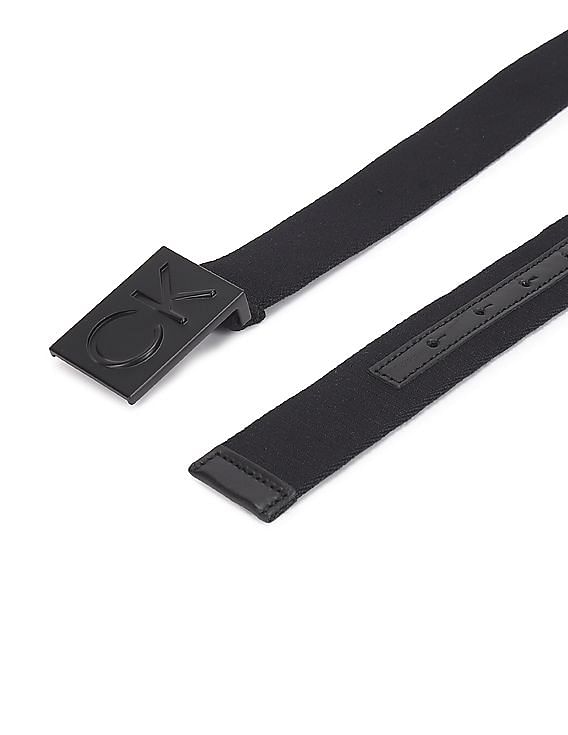 Calvin Klein Men Black Inkleined Plaque Webbing Solid Belt