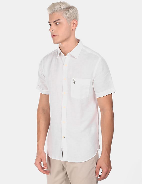 all white polo button down