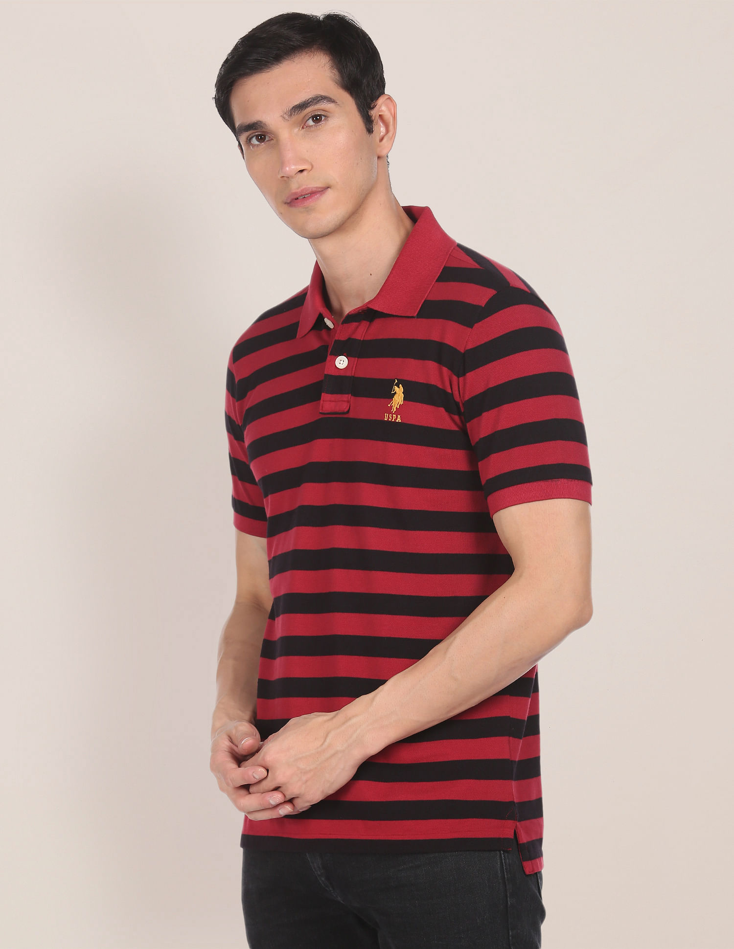 U.S. Polo Assn. Ribbed Collar Striped Polo Shirt