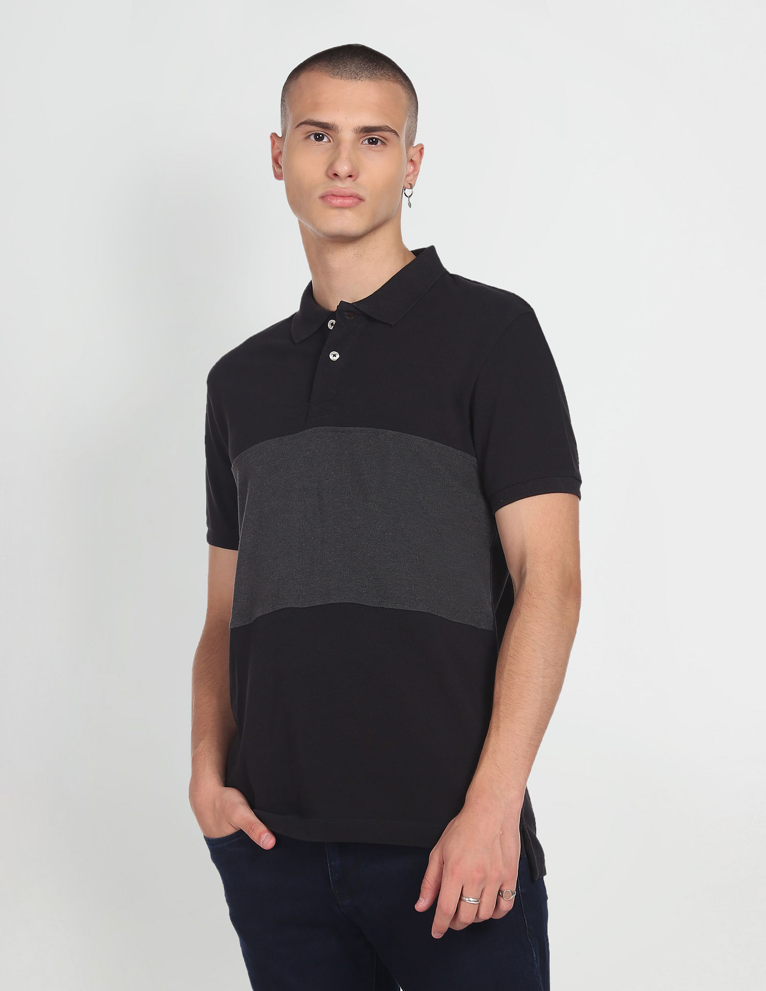 Flying Machine Colour Block Pique Cotton Polo Shirt