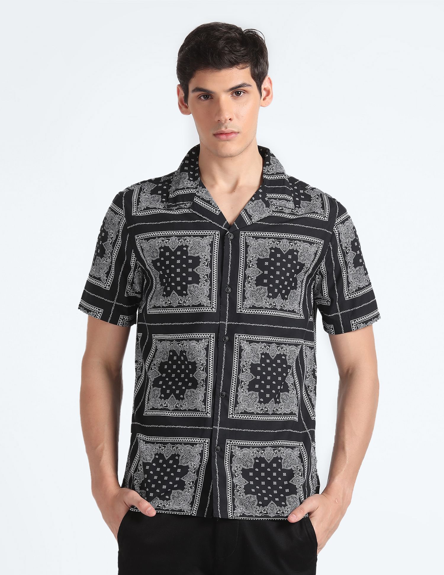 Flying Machine Motif Print Cotton Modal Shirt