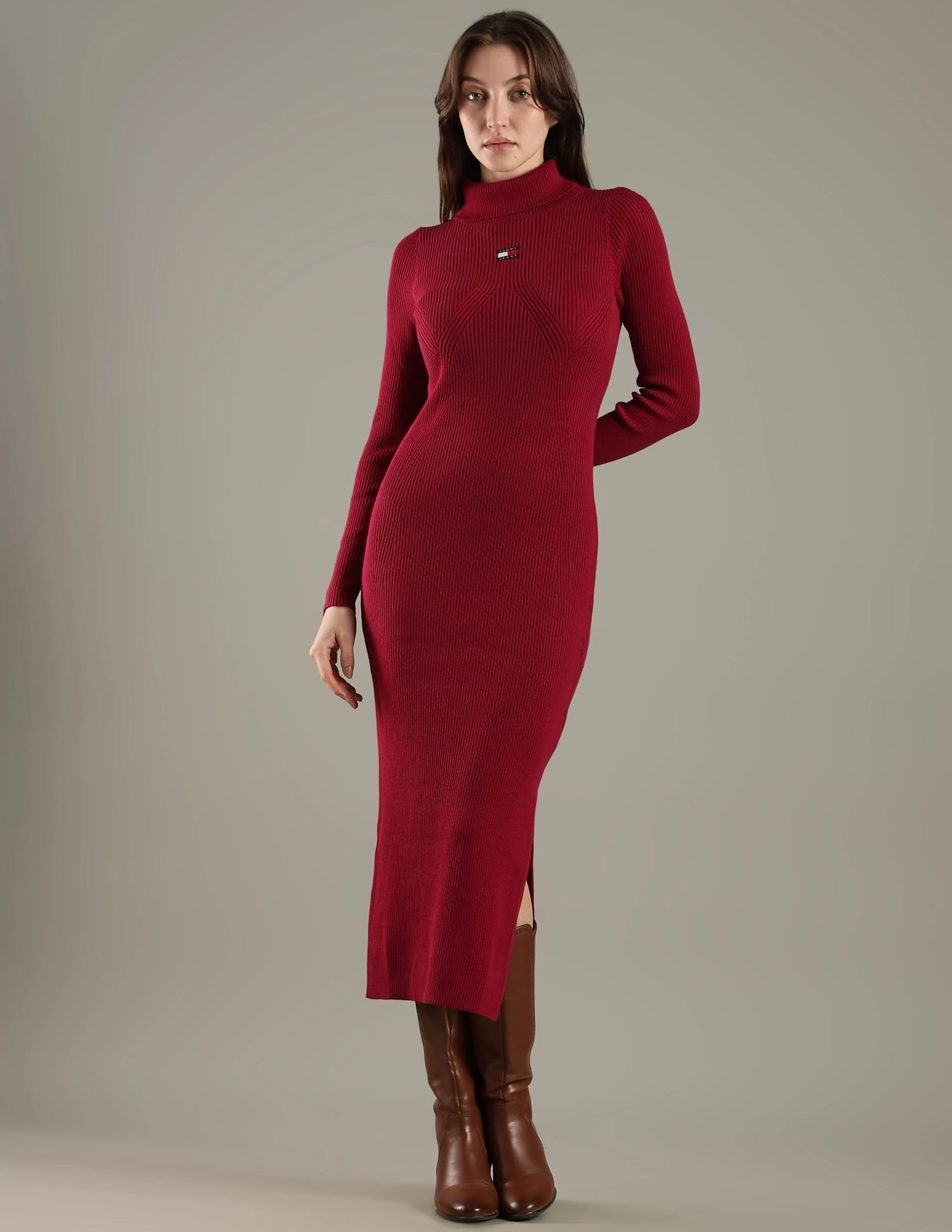 strapless open back dress DAHLIA RED LACE LONG SLEEVE GOWN  Carla Zampatti