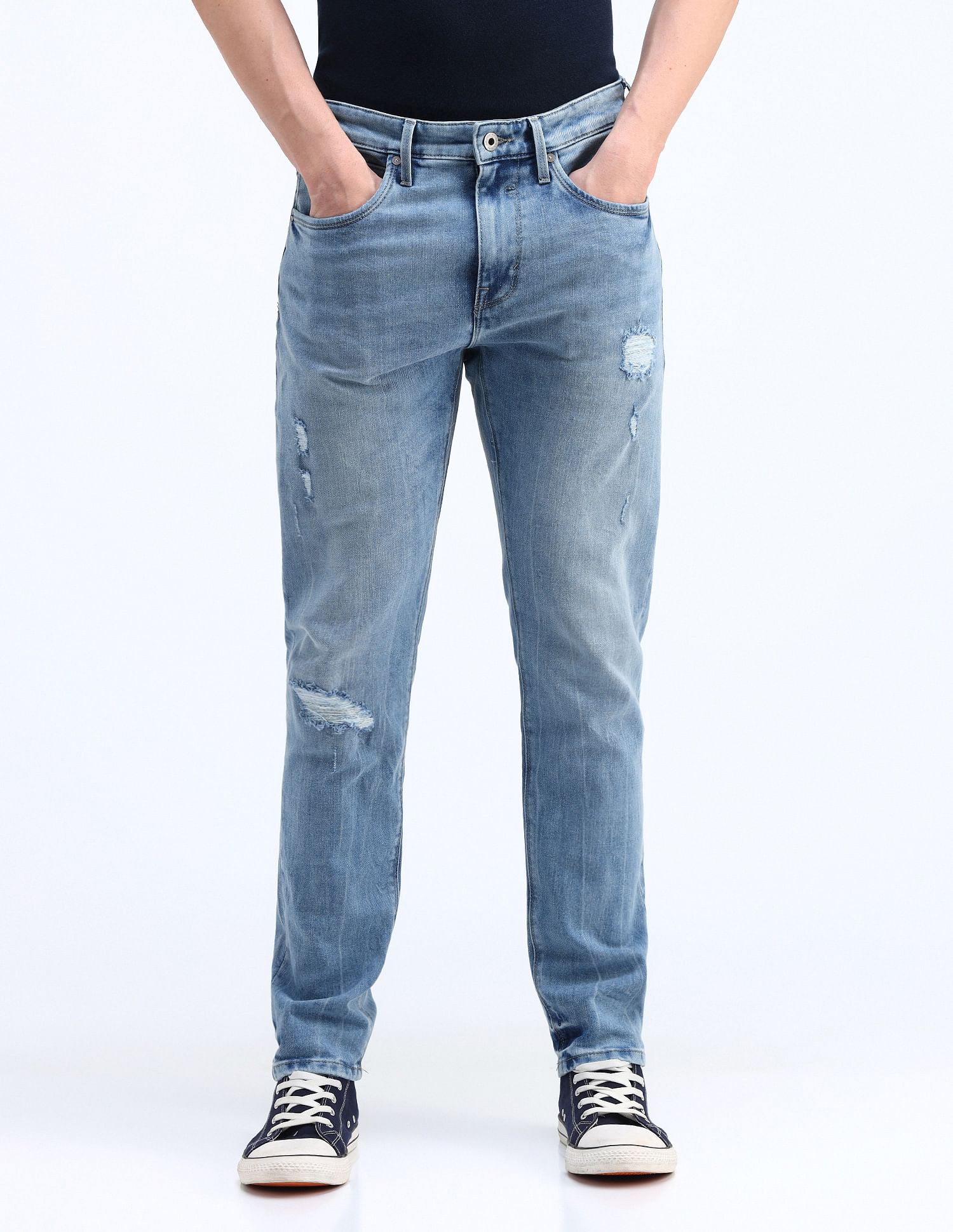 Flying Machine Slash Slim Tapered Fit Jeans