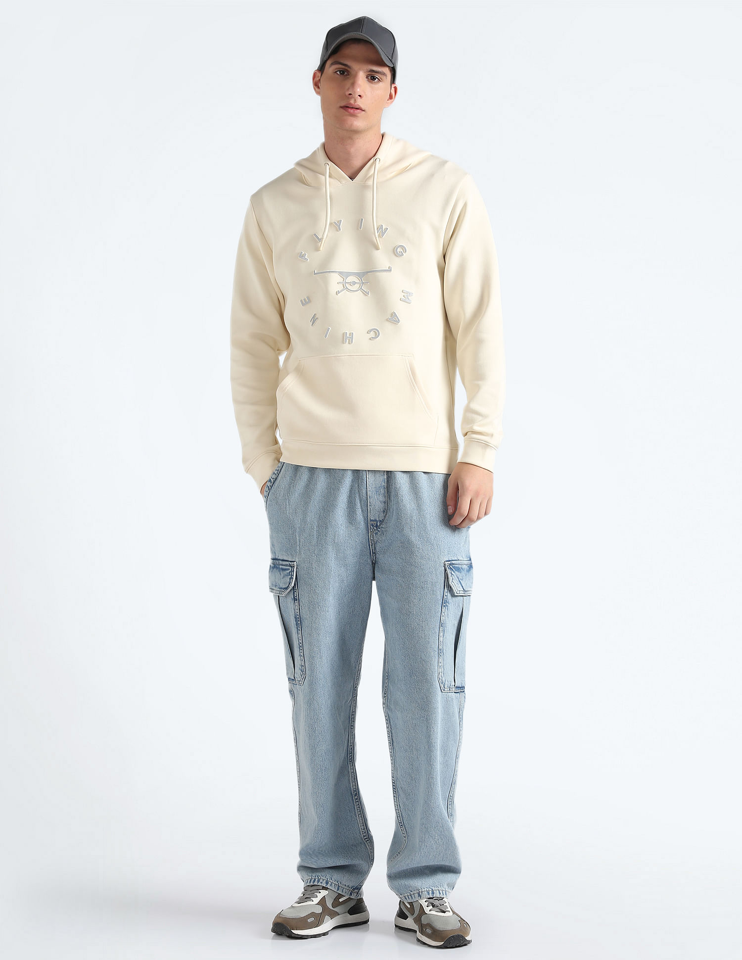 Flying Machine Brand Print Hooded Sweatshirt