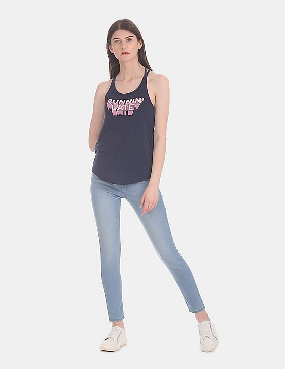 Buy Aeropostale Sleeveless Square Neck Tank Top In Navy