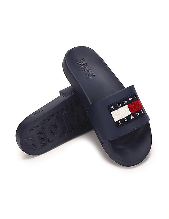 Buy Tommy Hilfiger Men Navy Towelling Brand Flag Pool Slides