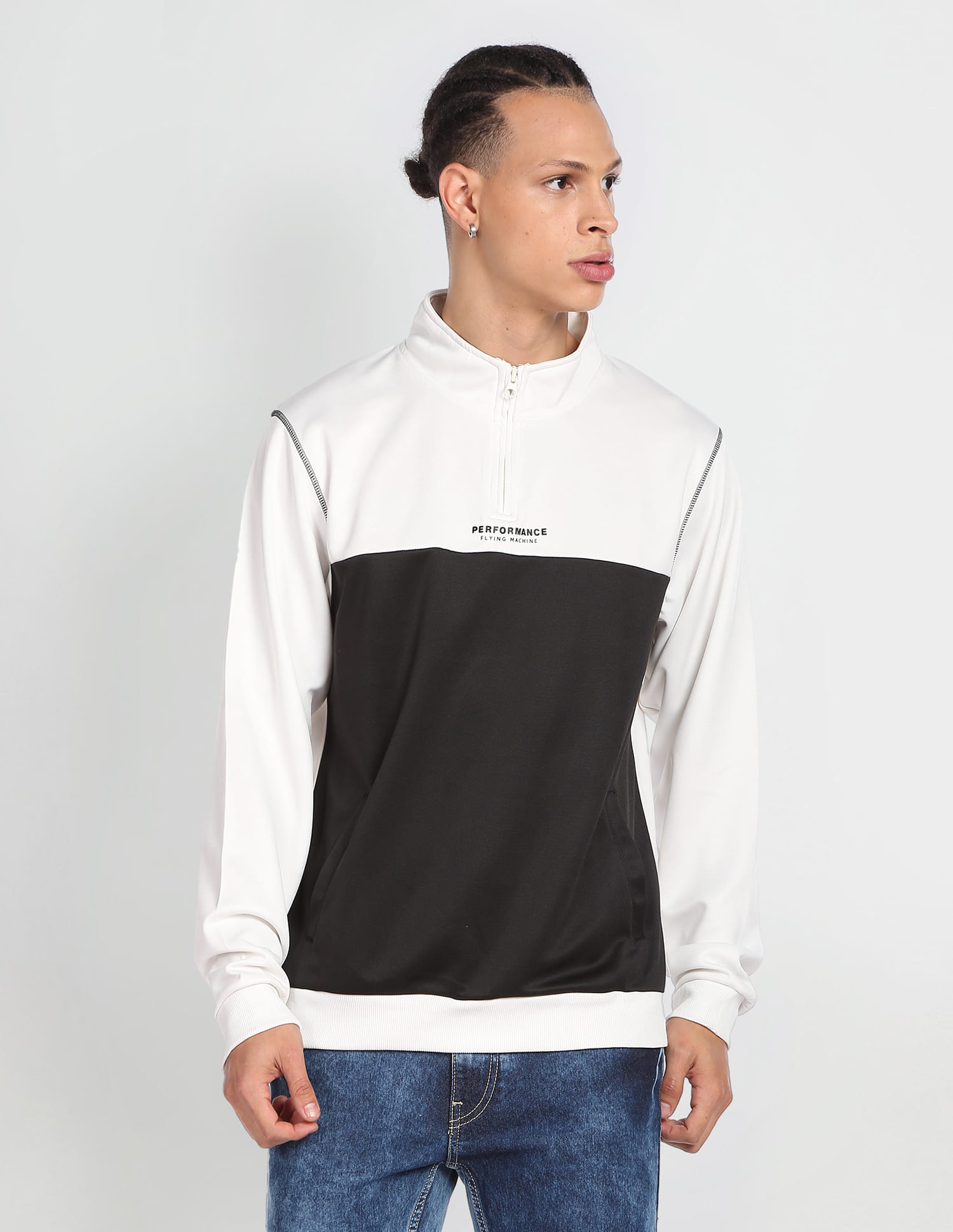 Buy Flying Machine Half Zip Colour Block Sweatshirt - NNNOW.com