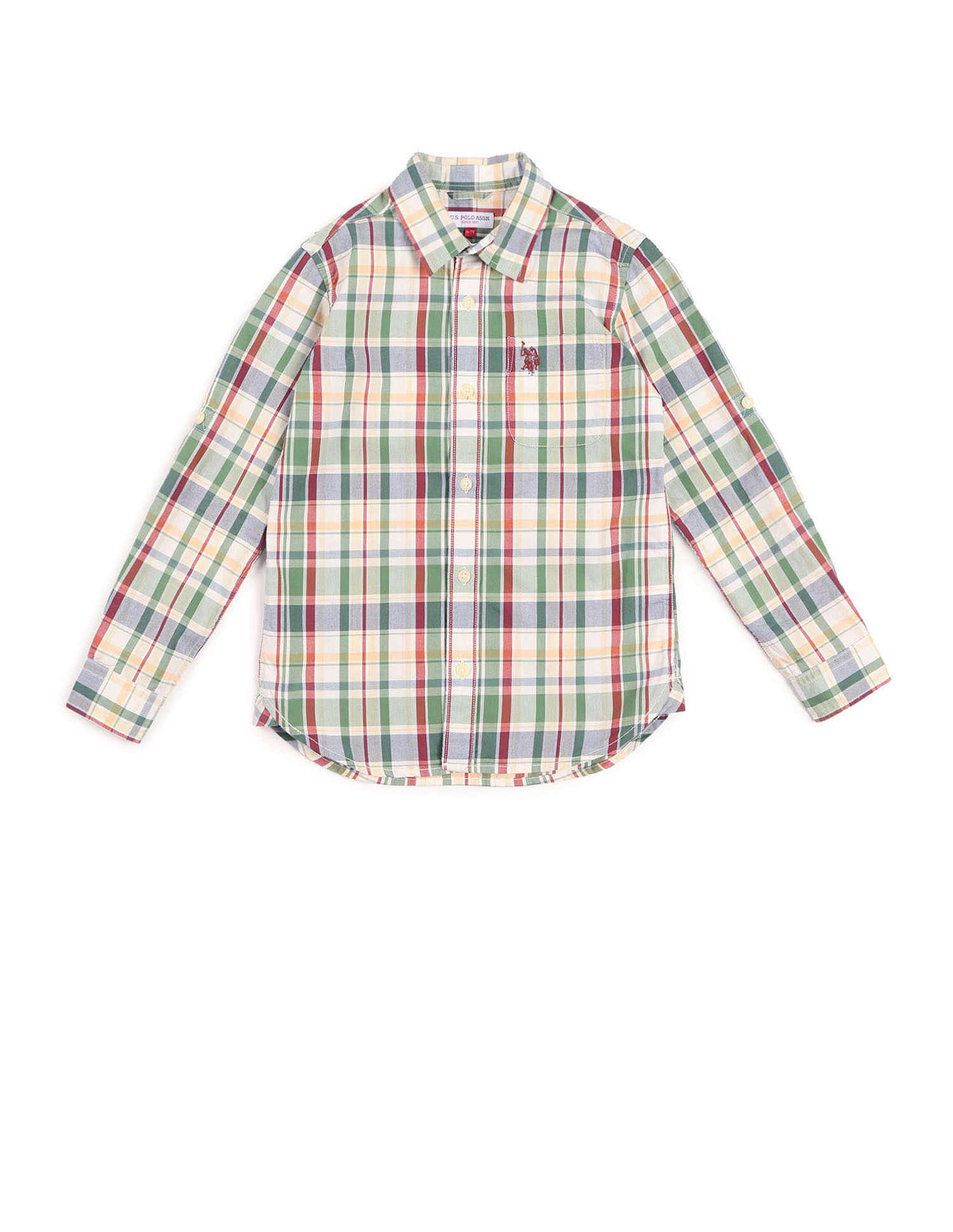 U.S. Polo Assn. Kids Boys Plaid Checked Regular Fit Shirt