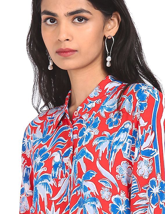 Tommy Hilfiger Red And Blue Long Sleeve Printed Shirt - NNNOW.com