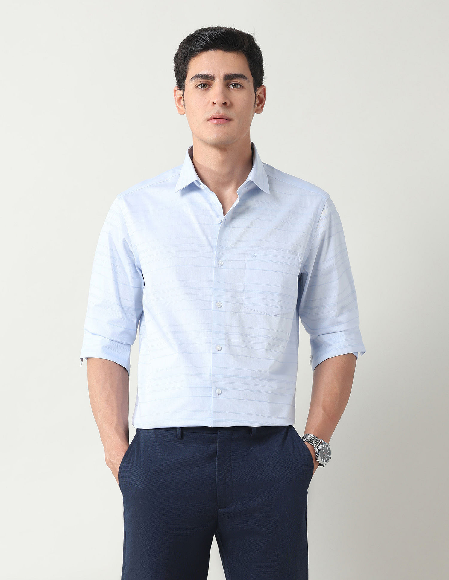 Arrow Horizontal Striped Manhattan Slim Fit Shirt