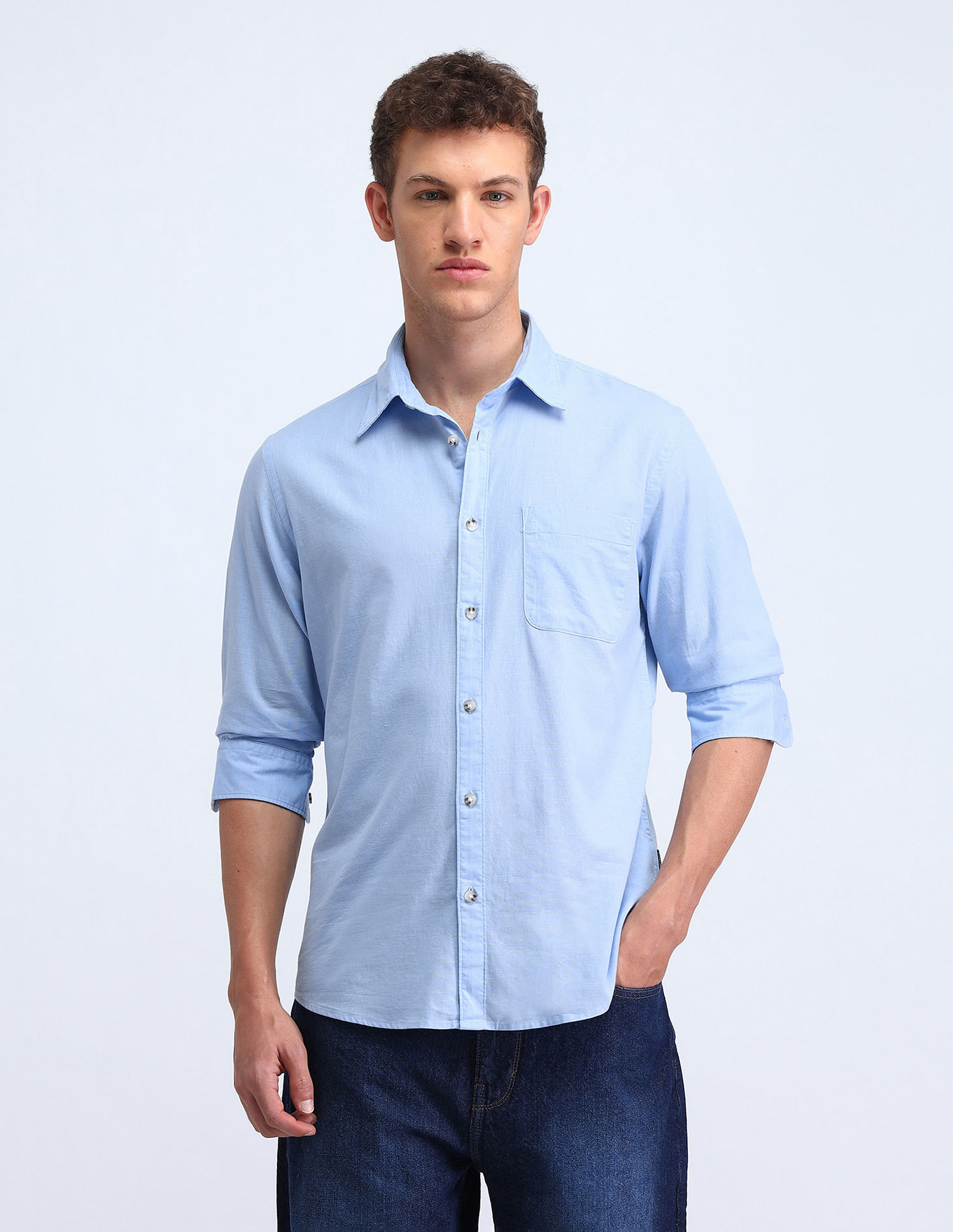 Flying Machine Slim Fit Solid Cotton Shirt
