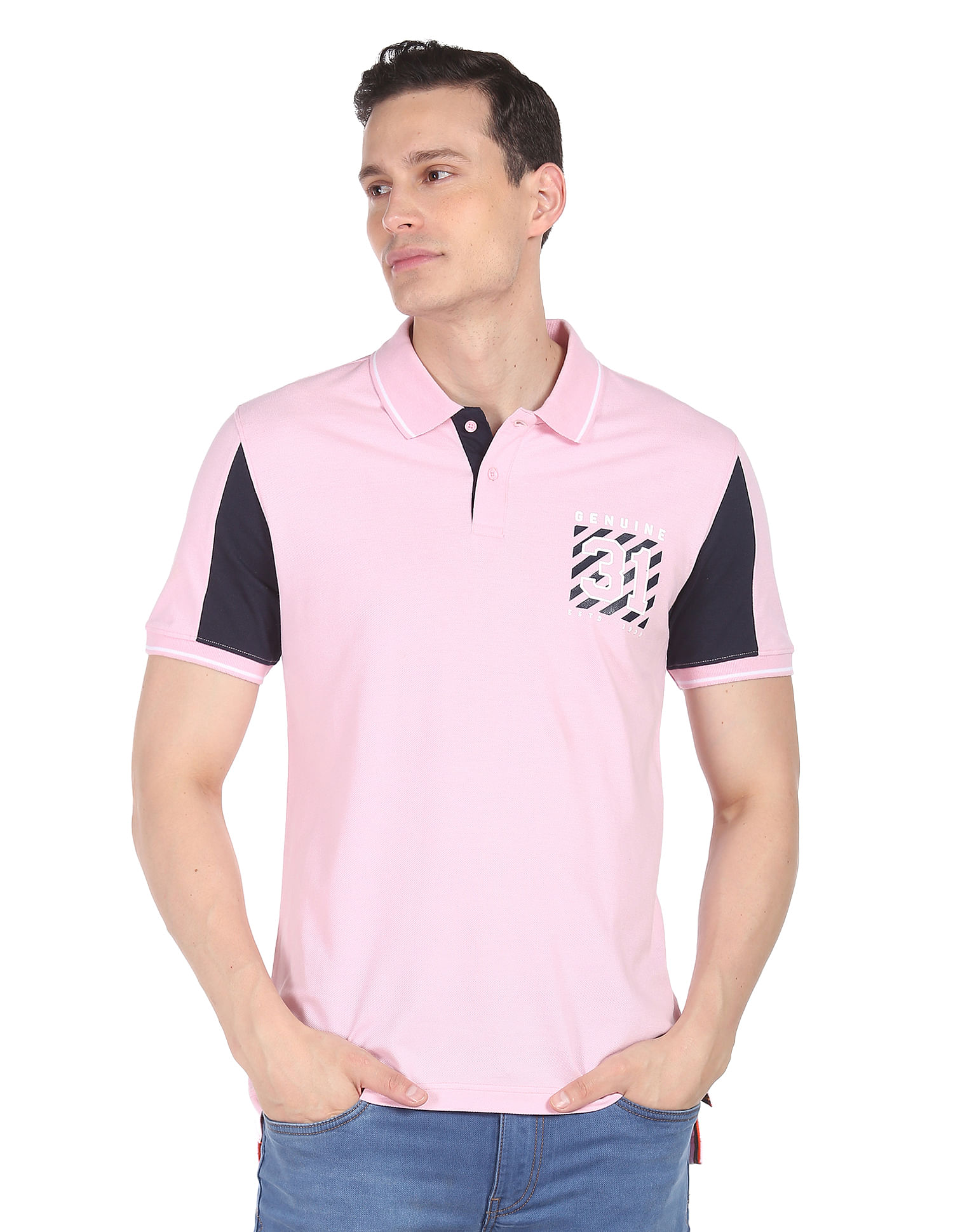 AD by Arvind Cotton Colour Block Polo Shirt