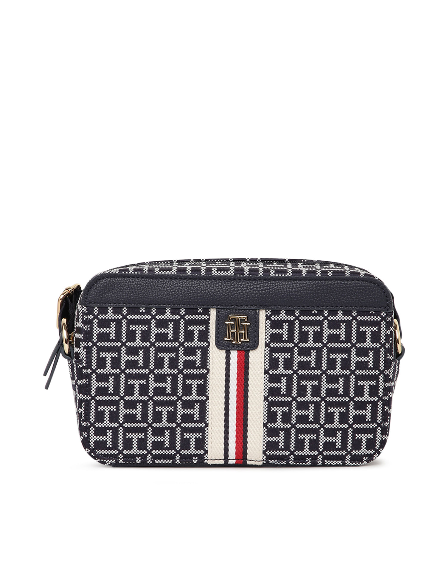 Tommy Hilfiger buy Navy & White Camera Crossbody Square Monogram Jacquard