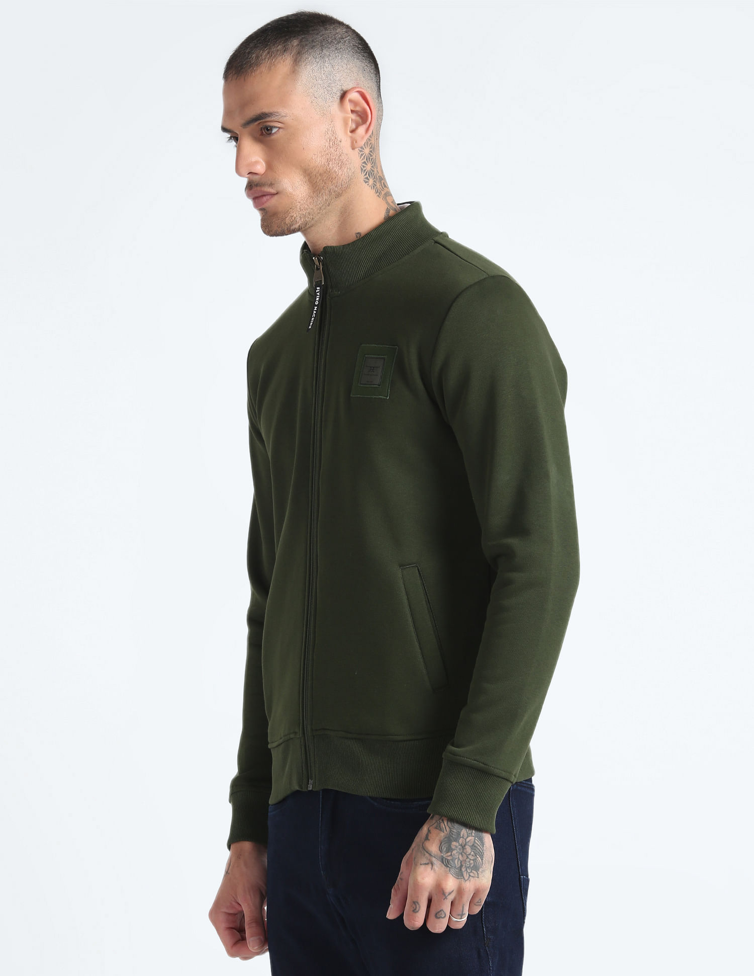 Flying Machine High Neck Solid Sweatshirt