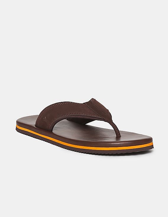 Arrow Men Brown V-Strap Mott Leather Sandals