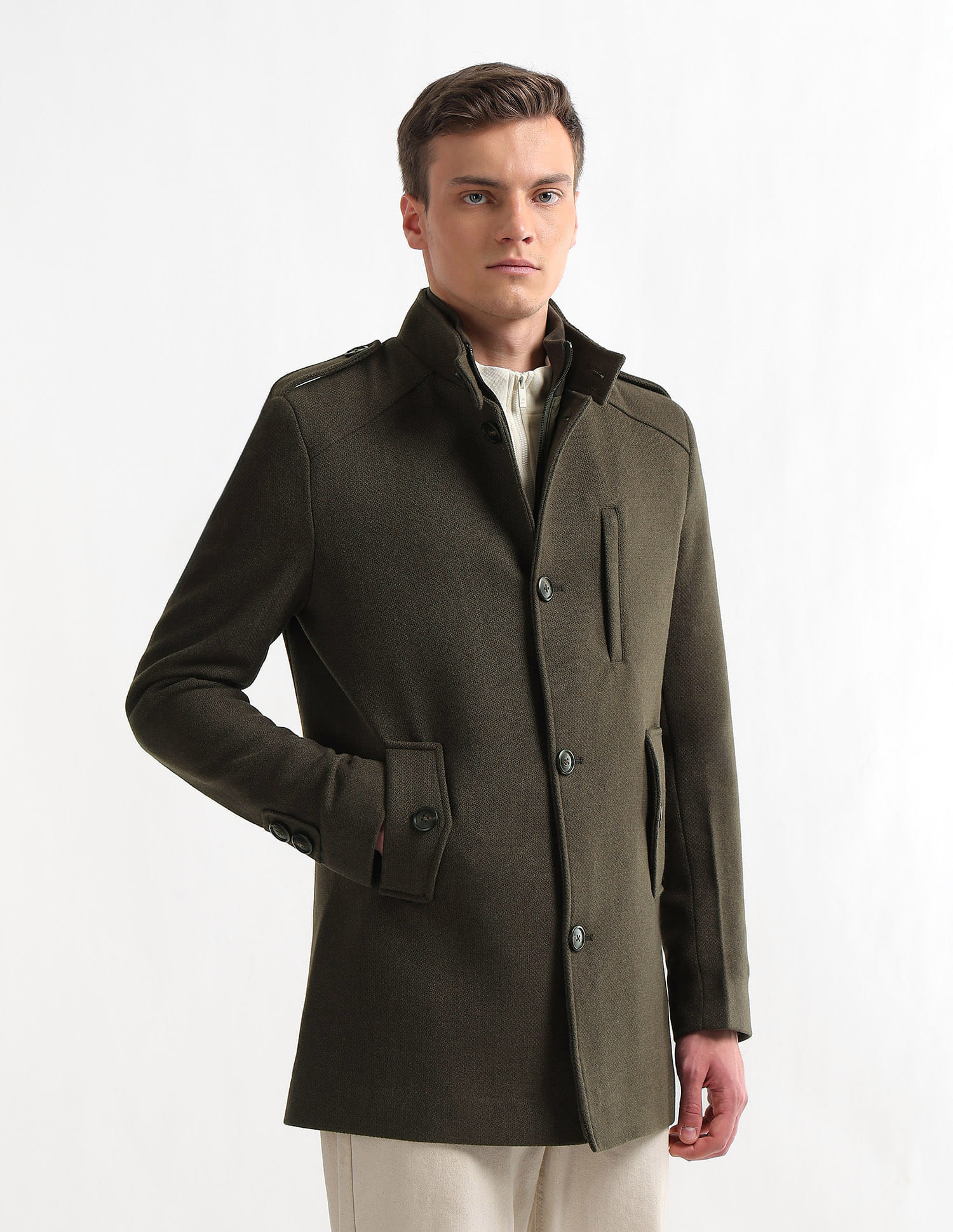 Buy Arrow Sport Stand Collar Textured Trench Coat - NNNOW.com