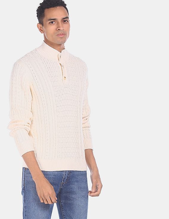 Buy Aeropostale Men Off White Ribbed High Neck Patterned Knit Sweater -  NNNOW.com