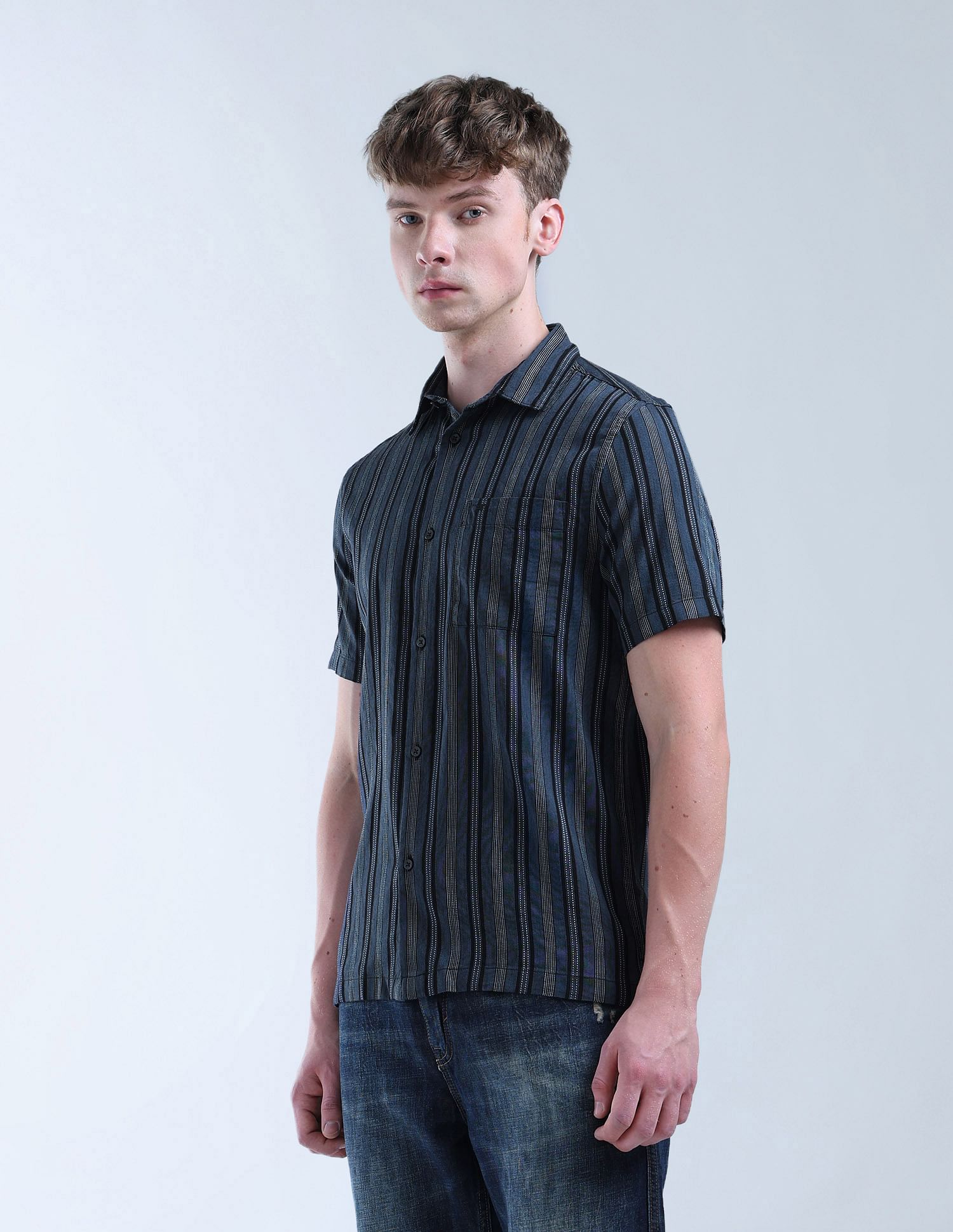 Flying Machine Vertical Striped Color Of Home Shirt