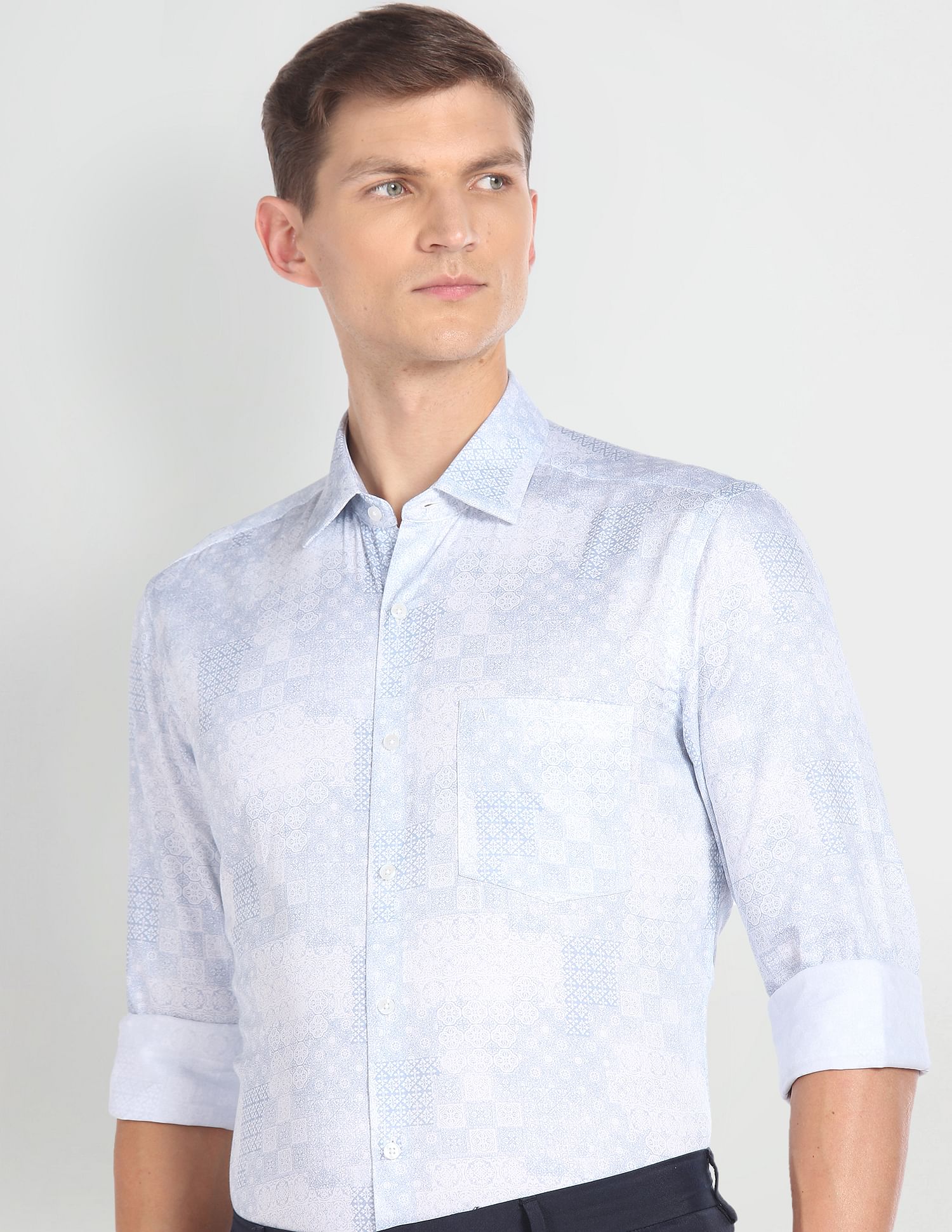 Arrow Geometric Print Sateen Formal Shirt