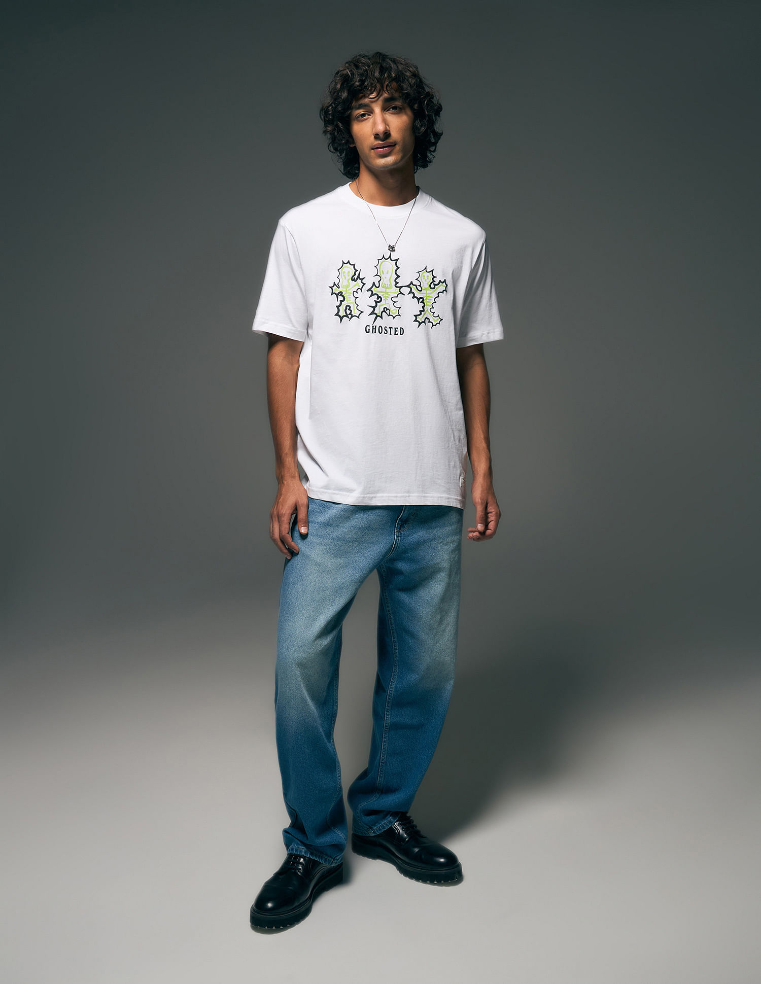 Flying Machine Graphic Printed  Pure Cotton Relaxed Fit T-shirt