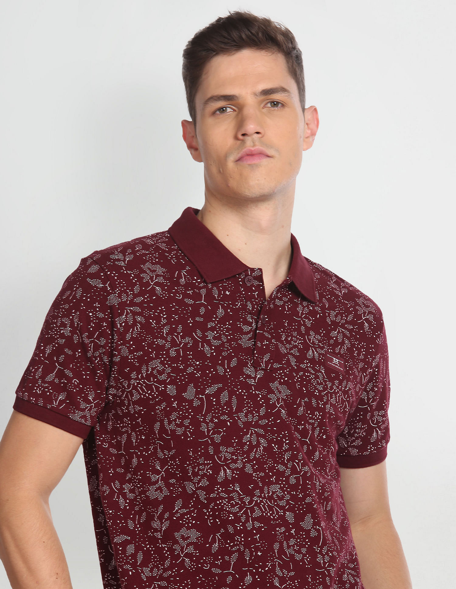 Flying Machine Floral Print Cotton Polo Shirt