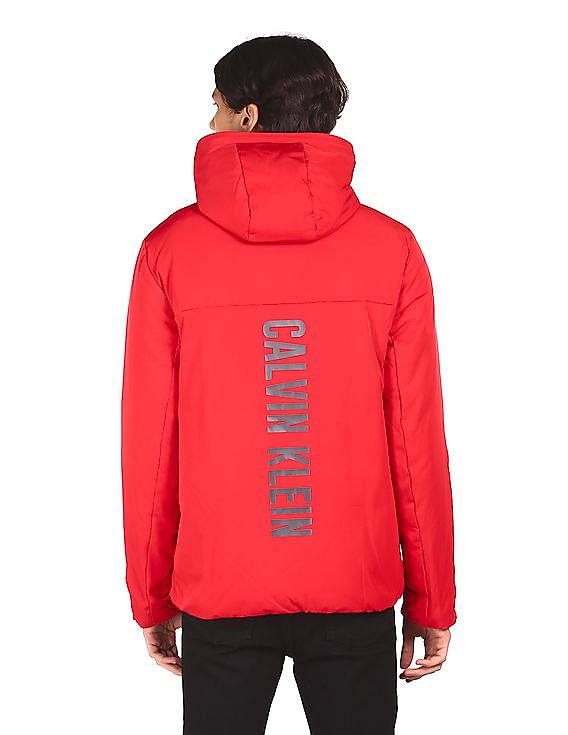 Calvin Klein Men Red Brand Print Hooded Jacket