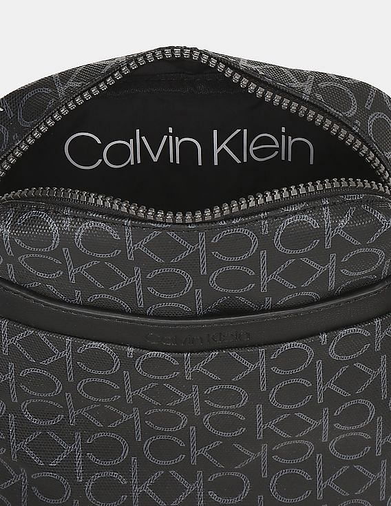 Buy Calvin Klein Men Black Monogram Print Messenger Bag - NNNOW.com