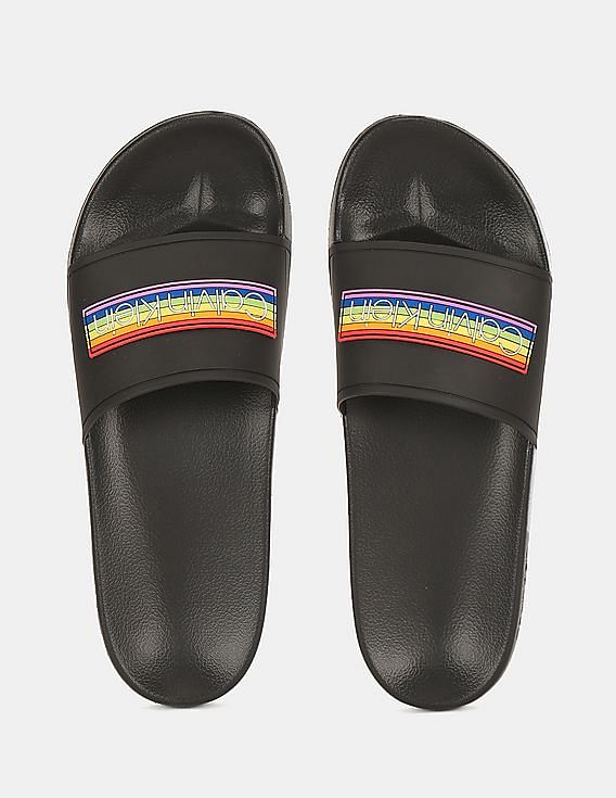 Buy Calvin Klein Men Black Amigo Pride Patch Logo Rubber Slides