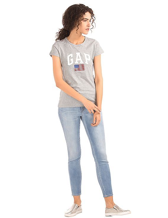 Buy GAP Women Grey Brand Print Melange T-Shirt - NNNOW.com