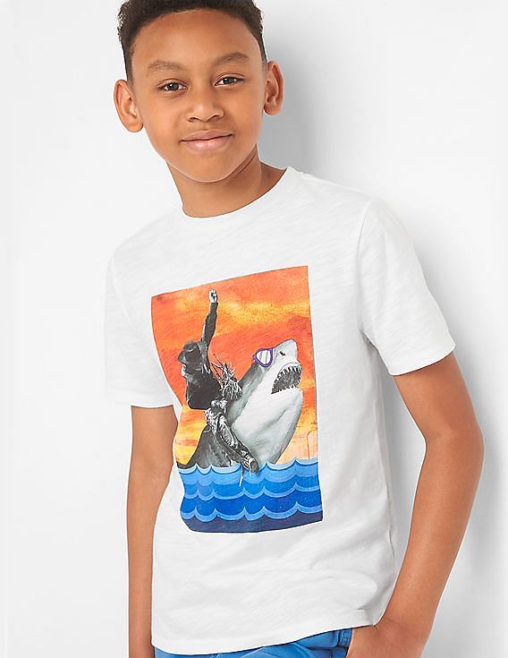 Buy GAP Boys White Graphic Short Sleeve Slub Tee NNNOW