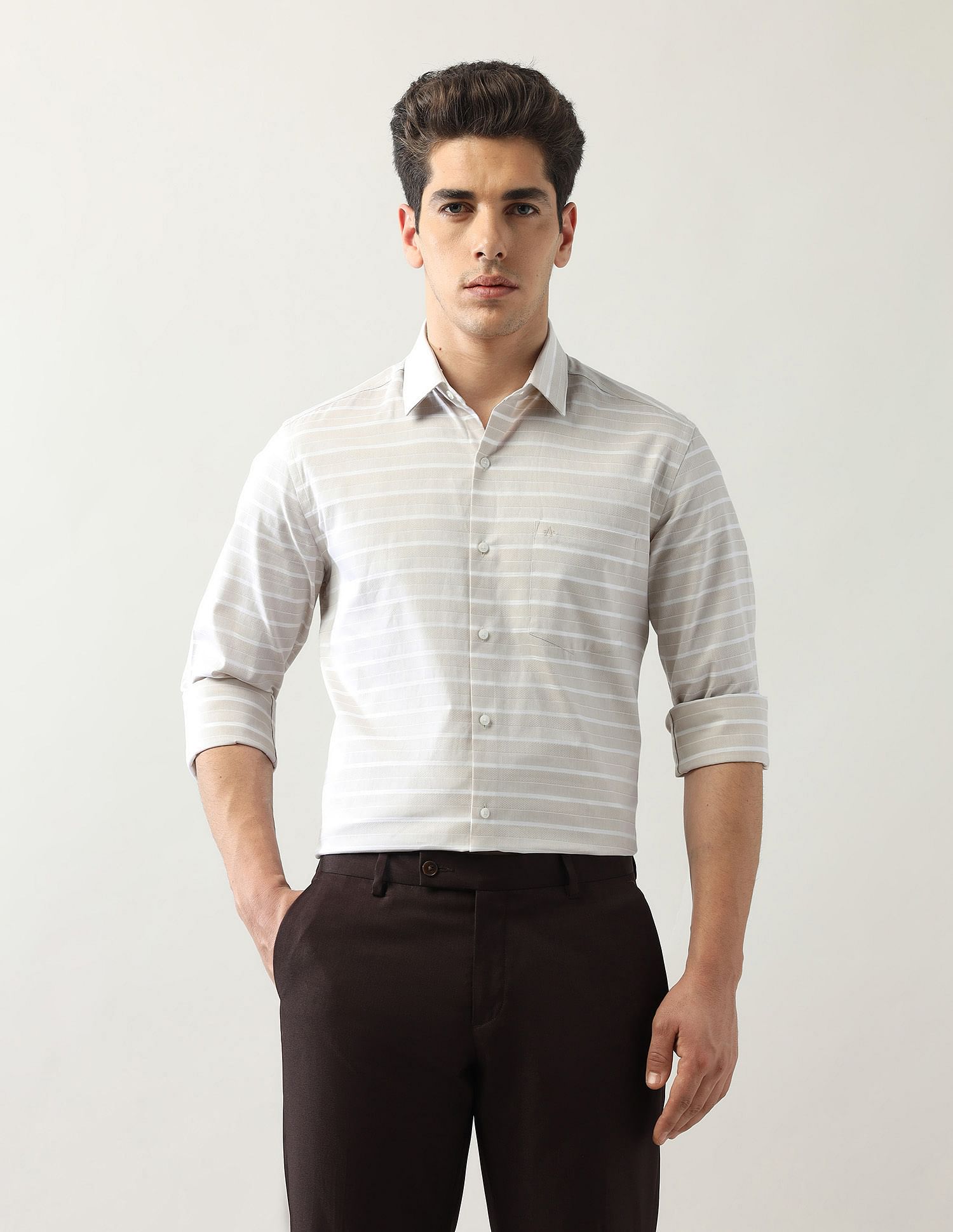 Arrow Horizontal Striped Manhattan Slim Fit Shirt