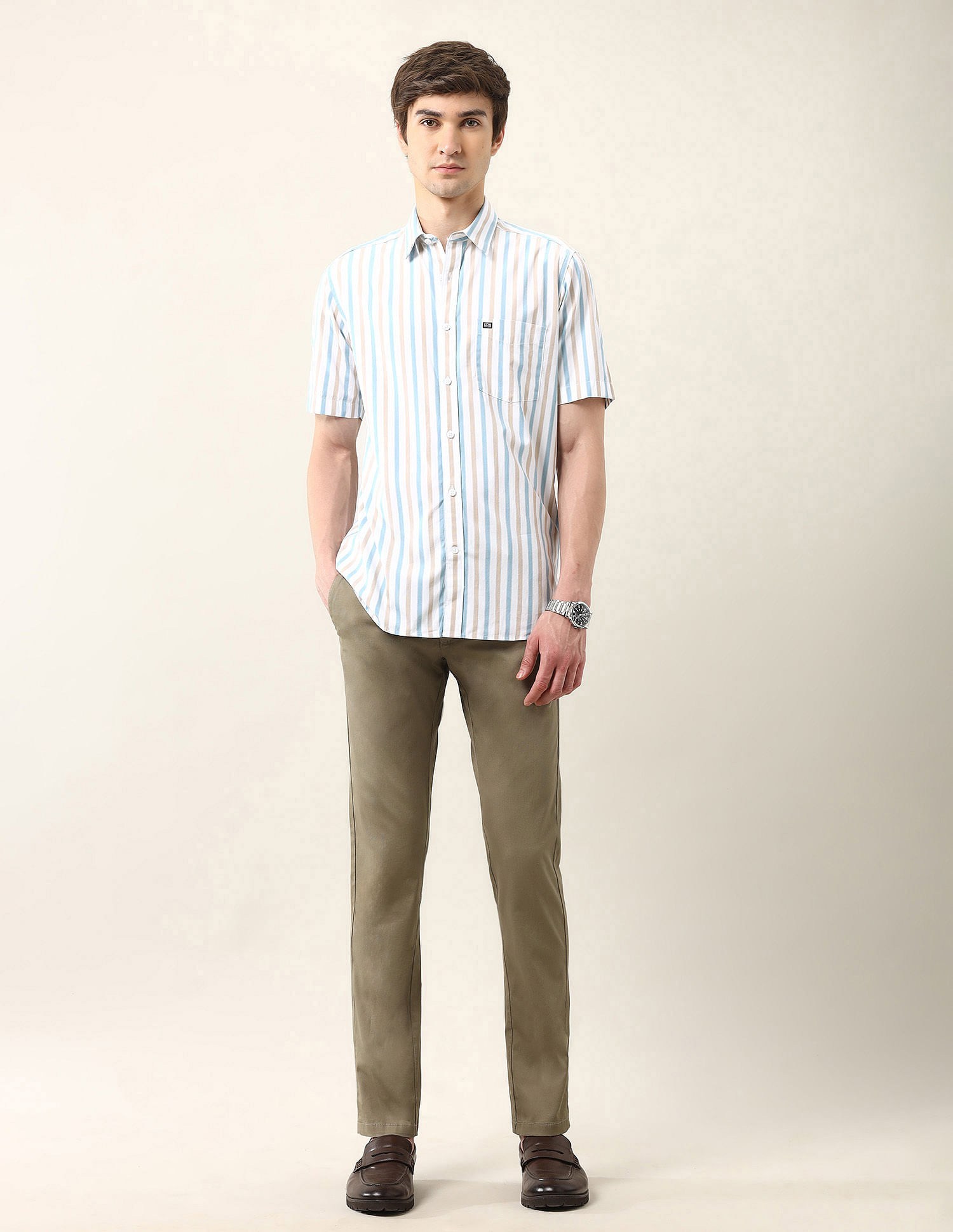 Arrow Sport Vertical Striped Regular Fit Air Soft Shirt